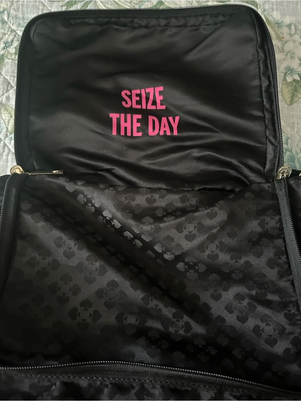 kate spade Black Jacquard duffle with Cream Contrast Straps